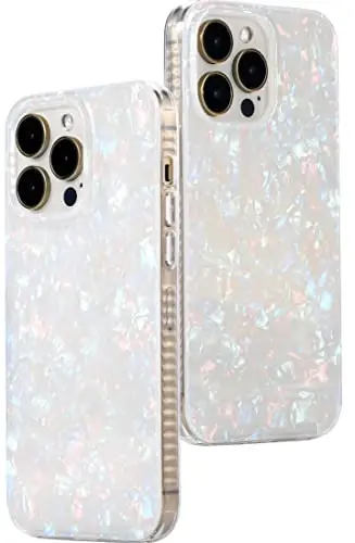 LONLI Hue White Pearl Tort iPhone 14 Pro Case | 360Ã‚° Zarba qabul qiluvchi bamper, Chiroyli, Noyob, Estetik, Telefon qopqog'i, Ayollar va qizlar uchun - 1