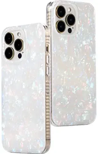 LONLI Hue White Pearl Tort Phone Case for iPhone 14 Pro Case | 360Ã‚° Shock-Absorbent Bumper, Cute, Unique, Aesthetic, Phone Cover, for Women and Girls - 1