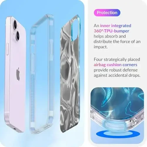 LONLI iPhone 14 Plus uchun Hue Case - [360° zarbani yutuvchi bamper] - [Qizlar va ayollar uchun yoqimli va noyob telefon qopqog'i] - Okean to'lqini - 4