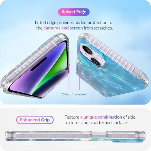 LONLI iPhone 14 Plus uchun Hue Case - [360° zarbani yutuvchi bamper] - [Qizlar va ayollar uchun yoqimli va noyob telefon qopqog'i] - Okean to'lqini - 5