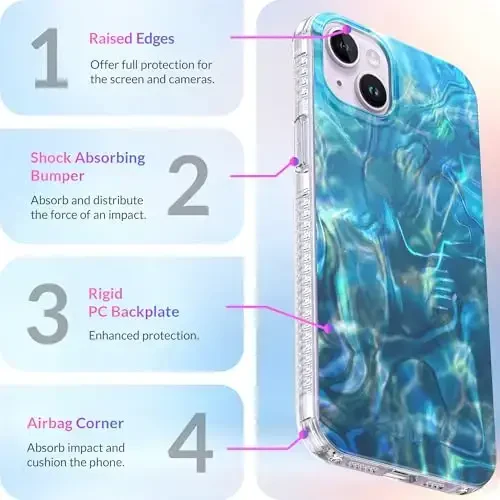 LONLI iPhone 14 Plus uchun Hue Case - [360° zarbani yutuvchi bamper] - [Qizlar va ayollar uchun yoqimli va noyob telefon qopqog'i] - Okean to'lqini - 6