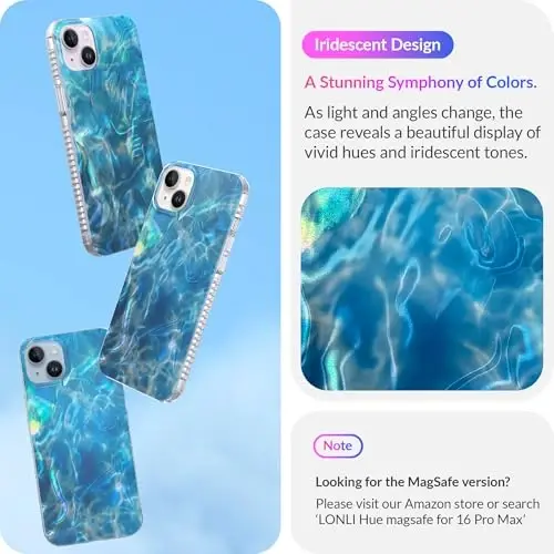 LONLI iPhone 14 Plus uchun Hue Case - [360° zarbani yutuvchi bamper] - [Qizlar va ayollar uchun yoqimli va noyob telefon qopqog'i] - Okean to'lqini - 3
