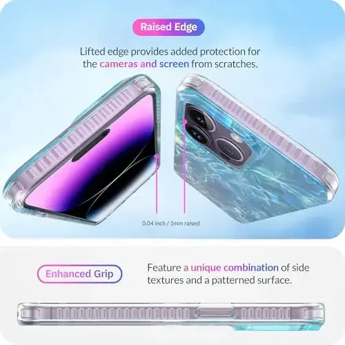 LONLI iPhone 14 Pro uchun Hue Case - [360° Zarba qabul qiluvchi Bumper] - [Qizlar va ayollar uchun yoqimli va noyob telefon qopqog'i] - Okean to'lqini - 5