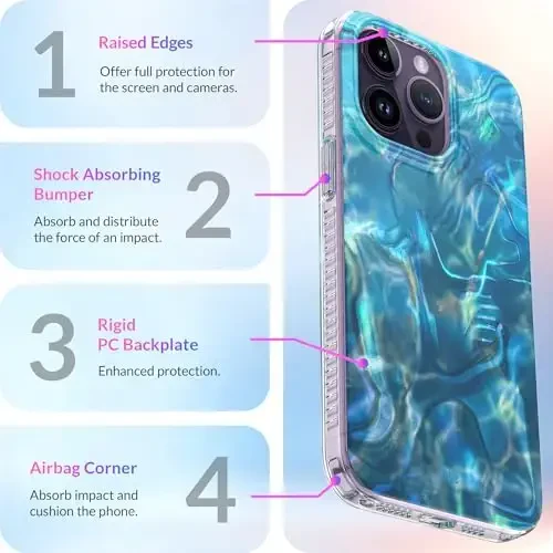 LONLI iPhone 14 Pro uchun Hue Case - [360° Zarba qabul qiluvchi Bumper] - [Qizlar va ayollar uchun yoqimli va noyob telefon qopqog'i] - Okean to'lqini - 6