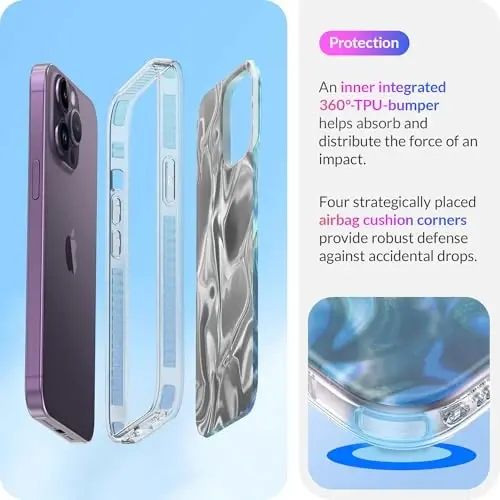 LONLI iPhone 14 Pro uchun Hue Case - [360° Zarba qabul qiluvchi Bumper] - [Qizlar va ayollar uchun yoqimli va noyob telefon qopqog'i] - Okean to'lqini - 4