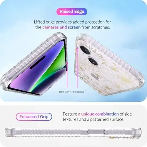 LONLI iPhone 14 uchun Hue Case - [360° zarbani yutuvchi bamper] - [Qizlar va ayollar uchun yoqimli va noyob telefon qopqog'i] - Oltin gul - 5