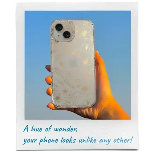 LONLI iPhone 15 Plus uchun Hue Case - [360° zarbani yutuvchi bamper] - [Qizlar va ayollar uchun yoqimli va noyob telefon qopqog'i] - Oltin gul - 6