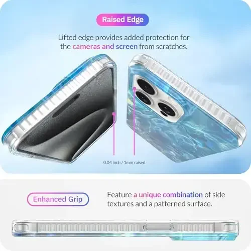 LONLI iPhone 15 Pro uchun Hue Case - [360° zarbani yutuvchi bamper] - [Qizlar va ayollar uchun yoqimli va noyob telefon qopqog'i] - Okean to'lqini - 5