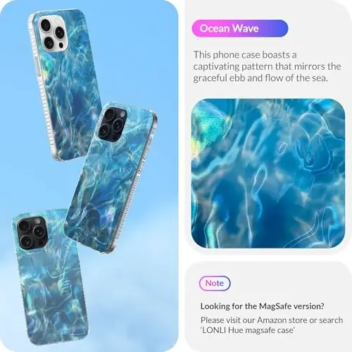 LONLI iPhone 15 Pro uchun Hue Case - [360° zarbani yutuvchi bamper] - [Qizlar va ayollar uchun yoqimli va noyob telefon qopqog'i] - Okean to'lqini - 3