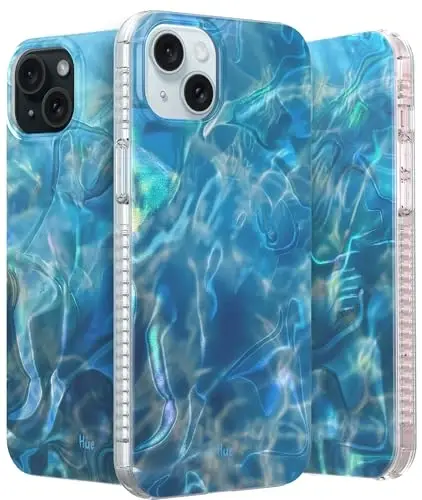 LONLI iPhone 15 uchun g'ilof - [360° zarbani yutuvchi bamper] - [Qizlar va ayollar uchun yoqimli va noyob telefon qopqog'i] - Okean to'lqini - 1