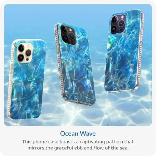 LONLI iPhone 15 uchun g'ilof - [360° zarbani yutuvchi bamper] - [Qizlar va ayollar uchun yoqimli va noyob telefon qopqog'i] - Okean to'lqini - 2