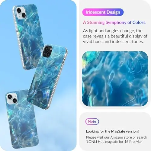 LONLI iPhone 15 uchun g'ilof - [360° zarbani yutuvchi bamper] - [Qizlar va ayollar uchun yoqimli va noyob telefon qopqog'i] - Okean to'lqini - 3