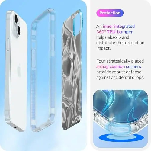 LONLI iPhone 15 uchun g'ilof - [360° zarbani yutuvchi bamper] - [Qizlar va ayollar uchun yoqimli va noyob telefon qopqog'i] - Okean to'lqini - 4