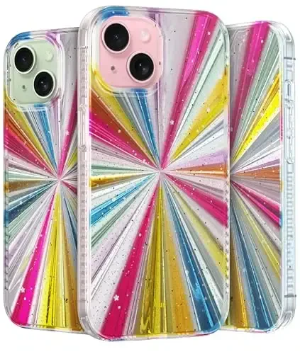 LONLI iPhone 15 uchun Hue Case - [360° zarbani yutuvchi bamper] - [Qizlar va ayollar uchun yoqimli va noyob telefon qopqog'i] - Kosmik Portal - 1
