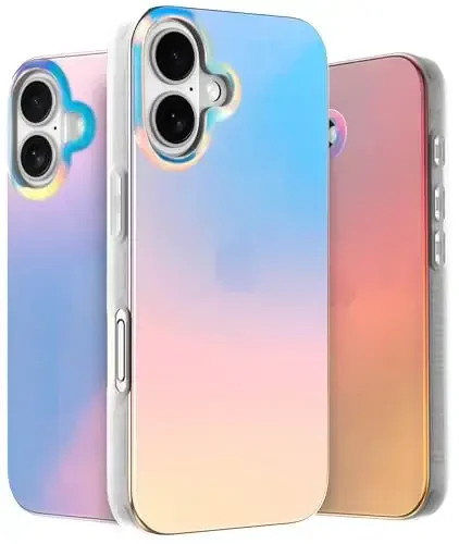 LONLI iPhone 16 Plus uchun Hue Case - [360° zarbani yutuvchi bamper] - [Qizlar va ayollar uchun yoqimli va noyob telefon qopqog'i] - Floresan Golografik Iridescent 