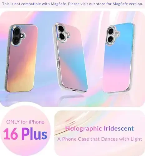 LONLI iPhone 16 Plus uchun Hue Case - [360° zarbani yutuvchi bamper] - [Qizlar va ayollar uchun yoqimli va noyob telefon qopqog'i] - Floresan Golografik Iridescent - 2