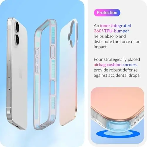 LONLI iPhone 16 Plus uchun Hue Case - [360° zarbani yutuvchi bamper] - [Qizlar va ayollar uchun yoqimli va noyob telefon qopqog'i] - Floresan Golografik Iridescent - 4