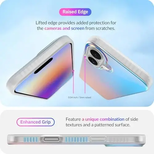 LONLI iPhone 16 Plus uchun Hue Case - [360° zarbani yutuvchi bamper] - [Qizlar va ayollar uchun yoqimli va noyob telefon qopqog'i] - Floresan Golografik Iridescent - 5