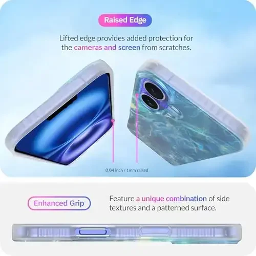 LONLI iPhone 16 Plus uchun Hue Case - [360° zarbani yutuvchi bamper] - [Qizlar va ayollar uchun yoqimli va noyob telefon qopqog'i] - Okean to'lqini - 5