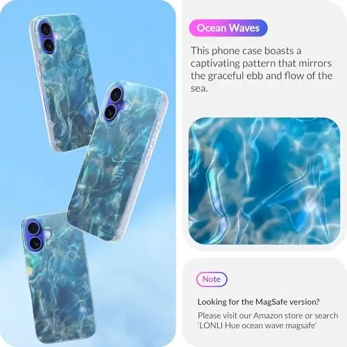 LONLI iPhone 16 Plus uchun Hue Case - [360° zarbani yutuvchi bamper] - [Qizlar va ayollar uchun yoqimli va noyob telefon qopqog'i] - Okean to'lqini - 3