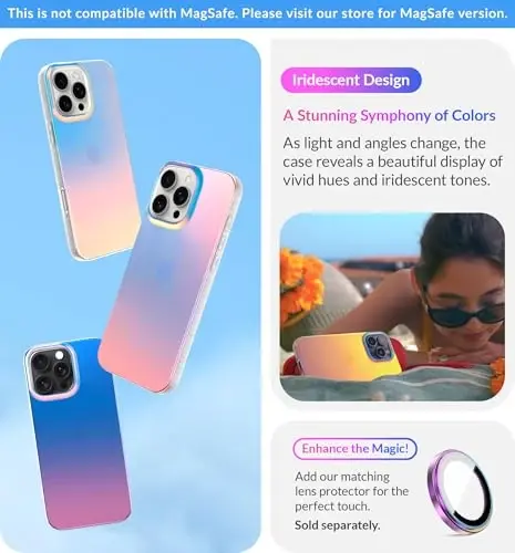 LONLI iPhone 16 Pro Max uchun Hue Case - [360° zarbani yutuvchi bamper] - [Qizlar va ayollar uchun yoqimli va noyob telefon qopqog'i] - Fluorescent Holographic Iridescent - 2
