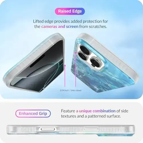 LONLI iPhone 16 Pro Max uchun Hue Case - [360° zarbani yutuvchi bamper] - [Qizlar va ayollar uchun yoqimli va noyob telefon qopqog'i] - Okean to'lqini - 5