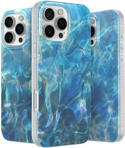 LONLI iPhone 16 Pro Max uchun Hue Case - [360° zarbani yutuvchi bamper] - [Qizlar va ayollar uchun yoqimli va noyob telefon qopqog'i] - Okean to'lqini 