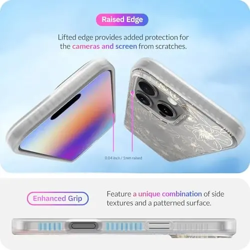LONLI iPhone 16 Pro Max uchun Hue g'ilofi - [360° zarbani yutuvchi bamper] - [Qizlar va ayollar uchun yoqimli va noyob telefon qopqog'i] - Oltin gul naqshli - 5
