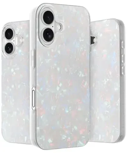 LONLI iPhone 16 uchun g'ilof - [360° zarbani yutuvchi bamper] - [Qizlar va ayollar uchun yoqimli va noyob telefon qopqog'i] - Oq marvarid toshbaqa - LONLI