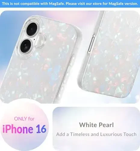 LONLI iPhone 16 uchun g'ilof - [360° zarbani yutuvchi bamper] - [Qizlar va ayollar uchun yoqimli va noyob telefon qopqog'i] - Oq marvarid toshbaqa - 2