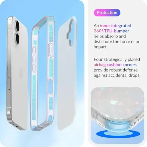 LONLI iPhone 16 uchun g'ilof - [360° zarbani yutuvchi bamper] - [Qizlar va ayollar uchun yoqimli va noyob telefon qopqog'i] - Oq marvarid toshbaqa - 4