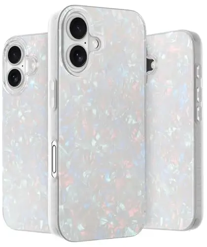 LONLI iPhone 16 uchun g'ilof - [360° zarbani yutuvchi bamper] - [Qizlar va ayollar uchun yoqimli va noyob telefon qopqog'i] - Oq marvarid toshbaqa - 1