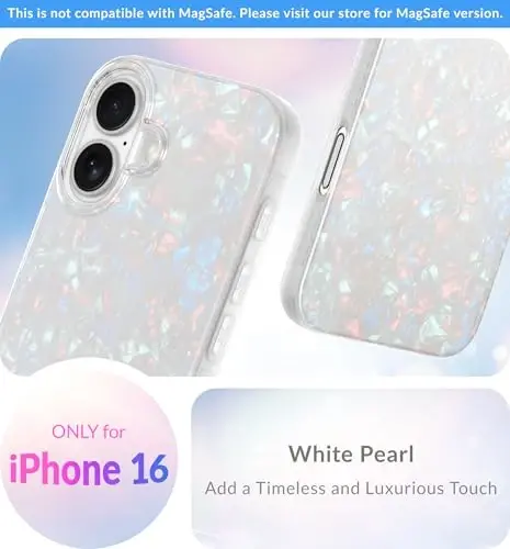 LONLI iPhone 16 uchun g'ilof - [360° zarbani yutuvchi bamper] - [Qizlar va ayollar uchun yoqimli va noyob telefon qopqog'i] - Oq marvarid toshbaqa - LONLI (1)