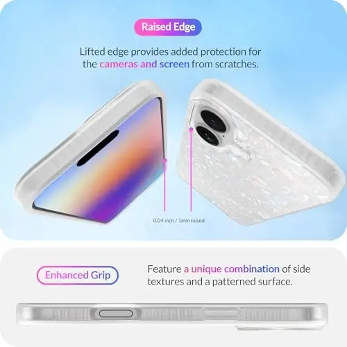 LONLI iPhone 16 uchun g'ilof - [360° zarbani yutuvchi bamper] - [Qizlar va ayollar uchun yoqimli va noyob telefon qopqog'i] - Oq marvarid toshbaqa - 5