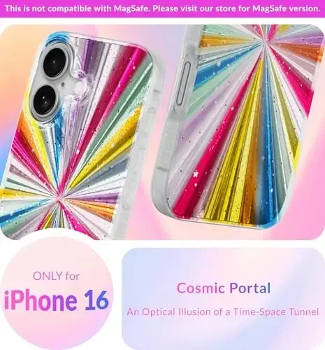 LONLI iPhone 16 uchun g'ilofi - [360° zarbani yutuvchi bamper] - [Qizlar va ayollar uchun yoqimli va noyob telefon qopqog'i] - Kosmik portal - 2