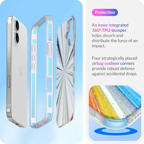 LONLI iPhone 16 uchun g'ilofi - [360° zarbani yutuvchi bamper] - [Qizlar va ayollar uchun yoqimli va noyob telefon qopqog'i] - Kosmik portal - 4