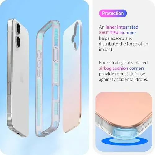 LONLI iPhone 16 uchun Hue Case - [360° zarbani yutuvchi bamper] - [Qizlar va ayollar uchun yoqimli va noyob telefon qopqog'i] - Fluorescent Holographic Iridescent - 4