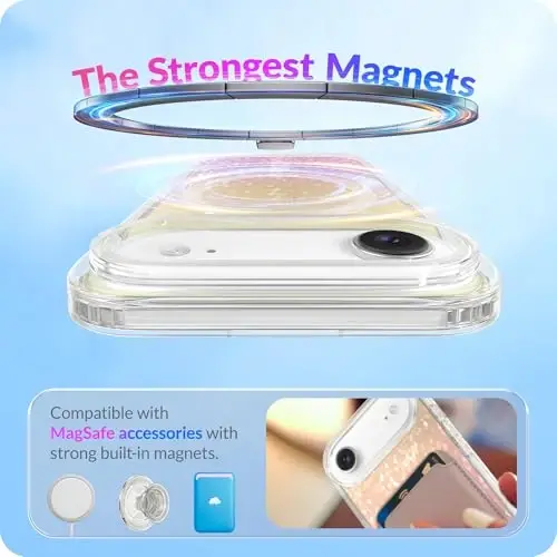 LONLI iPhone 17 Air Manyetik Kılıf için — 'Prizmatik Piksel Konfeti' Parıltısı, Magsafe Uyumlu, Sevimli Estetik İnce Darbeye Dayanıklı Tampon, Kadınlar ve Kız Çocukları için Kristal Berraklığında Telefon Kılıfı (Gökkuşağı) - 5