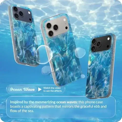 LONLI iPhone 17 Pro Max uchun g'ilof - Okean to'lqinlari zarbga chidamli telefon qopqog'i - [Zarbni yutuvchi bamper] - Chiroyli, noyob va estetik - 2