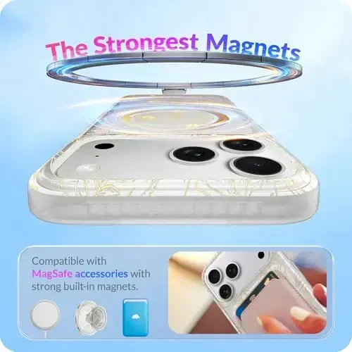 LONLI iPhone 17 Pro Max uchun g'ilof - Oltin gul naqshli zarbga chidamli magnit telefon qopqog'i - [Magsafe bilan mos keladi] - Ayollar va qizlar uchun elegant, noyob va estetik - 3