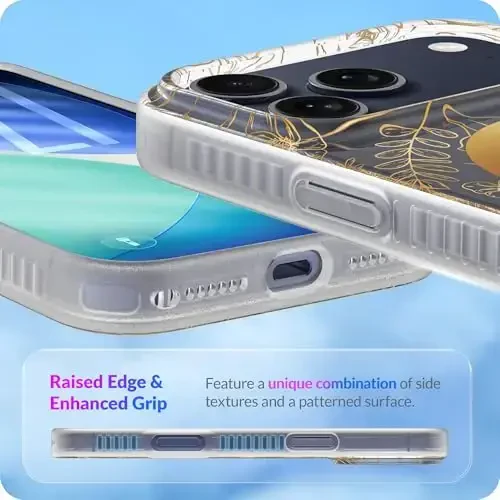 LONLI iPhone 17 Pro Max uchun g'ilof - Oltin gul naqshli zarbga chidamli magnit telefon qopqog'i - [Magsafe bilan mos keladi] - Ayollar va qizlar uchun elegant, noyob va estetik - 5