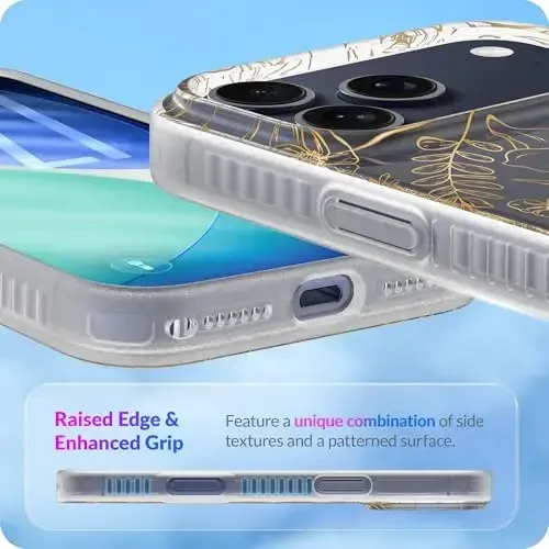 LONLI iPhone 17 Pro Max uchun g'ilof - Oltin gul naqshli zarbga chidamli telefon qopqog'i - [Zarbni yutuvchi bamper] - Ayollar va qizlar uchun nafis, noyob va estetik - 4