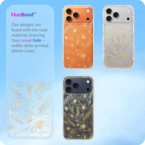 LONLI iPhone 17 Pro Max uchun g'ilof - Oltin gul naqshli zarbga chidamli telefon qopqog'i - [Zarbni yutuvchi bamper] - Ayollar va qizlar uchun nafis, noyob va estetik - 6