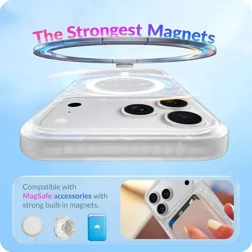 LONLI iPhone 17 Pro Max uchun g'ilof - Oq marvarid toshbaqa zarbga chidamli magnit telefon qopqog'i - [Magsafe bilan mos keladi] - Ayollar va qizlar uchun elegant, noyob va estetik - 3