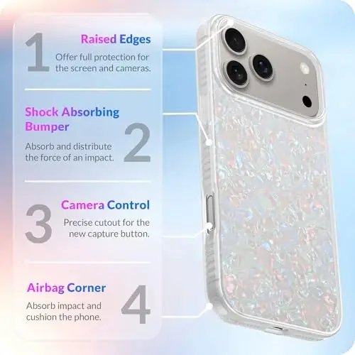 LONLI iPhone 17 Pro Max uchun g'ilof - Pearl Tort zarbga chidamli telefon qopqog'i - [Zarb yutuvchi bamper] - Ayollar va qizlar uchun nafis, noyob va estetik - 6