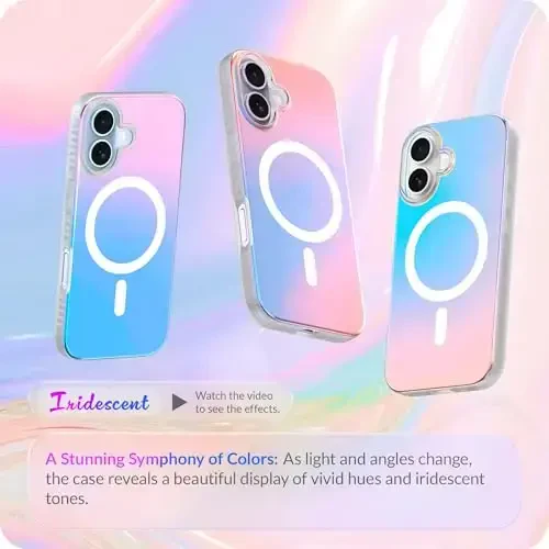 LONLI iPhone 17 uchun g'ilof - Hologramma rangli zarbga chidamli magnitli yoqimli telefon qopqog'i - [Magsafe bilan mos keladi] - Qizlar va ayollar uchun yoqimli, noyob va estetik - 2