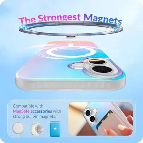 LONLI iPhone 17 uchun g'ilof - Hologramma rangli zarbga chidamli magnitli yoqimli telefon qopqog'i - [Magsafe bilan mos keladi] - Qizlar va ayollar uchun yoqimli, noyob va estetik - 3