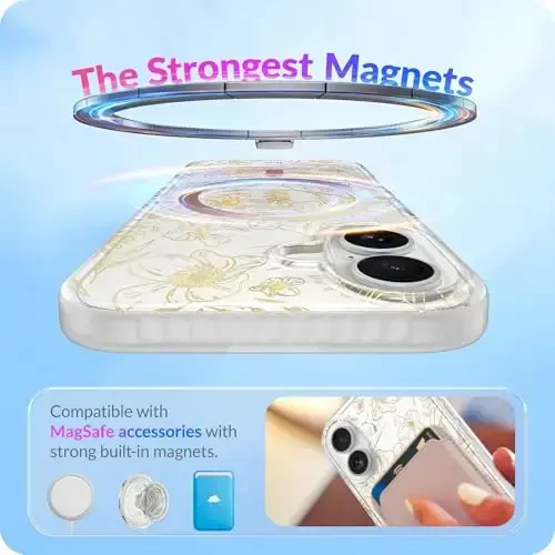 LONLI iPhone 17 uchun g'ilof - Oltin gulli zarbga chidamli magnit telefon qopqog'i - [Magsafe bilan mos keladi] - Ayollar va qizlar uchun nafis, noyob va estetik - 3