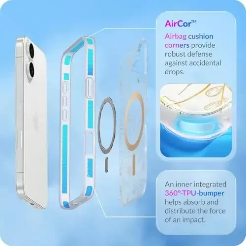 LONLI iPhone 17 uchun g'ilof - Oltin gulli zarbga chidamli magnit telefon qopqog'i - [Magsafe bilan mos keladi] - Ayollar va qizlar uchun nafis, noyob va estetik - 6