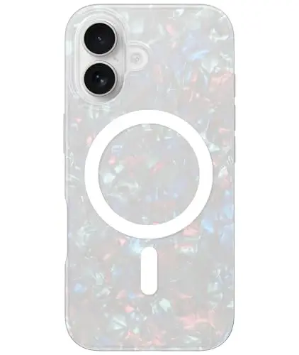 LONLI iPhone 17 uchun g'ilof - Oq marvarid toshbaqasi zarbga chidamli magnit telefon qopqog'i - [Magsafe bilan mos keladi] - Ayollar uchun nafis, noyob va estetik 